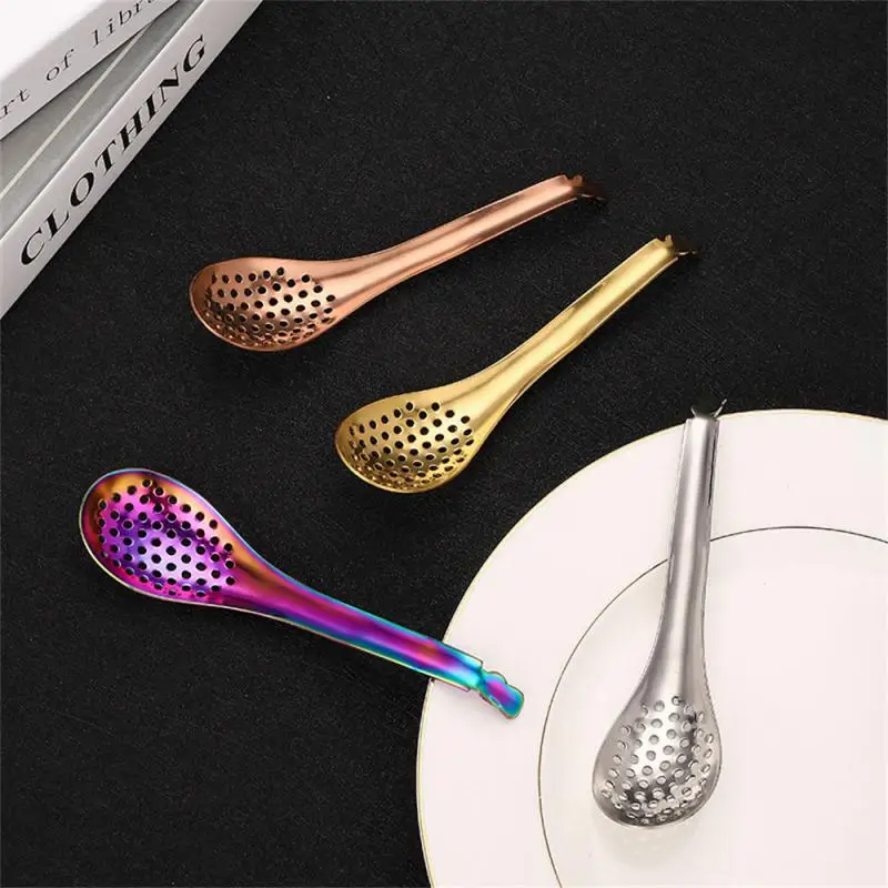 1/2PCS 304 Stainless Steel Perforated Kitchen Spoon Molecular Cooking Caviar Colander Filter Kitchen Hot Pot Colander Cooking