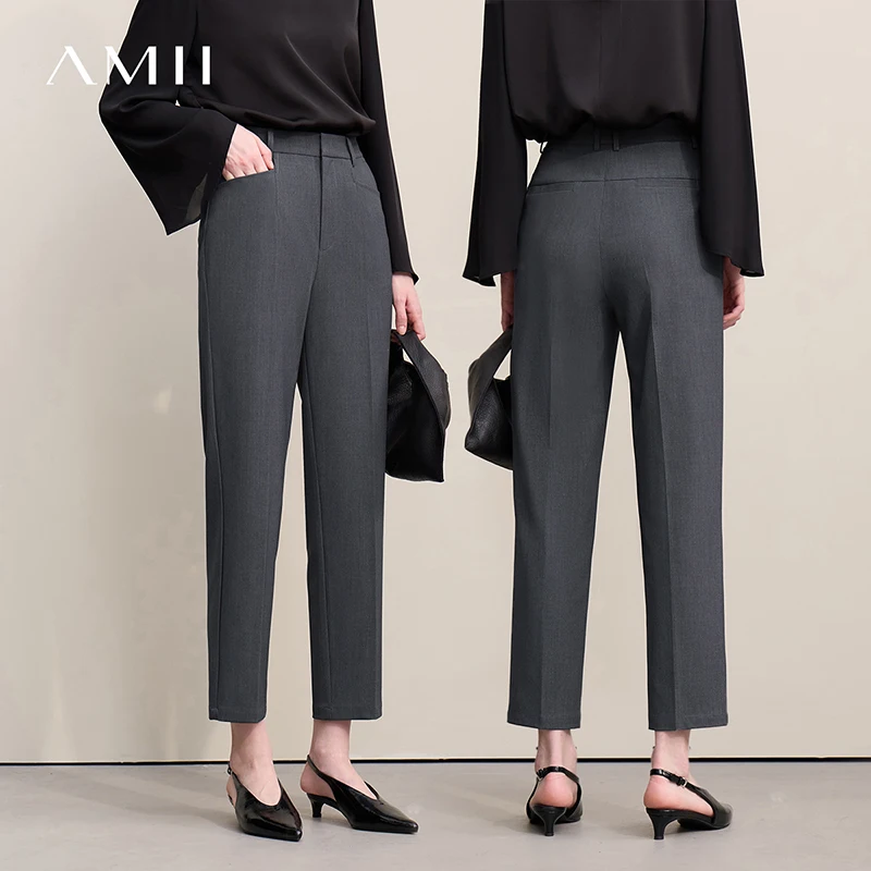 Amii Women Pants 2026 Autumn New Commuter Basic Style Tapered Pants Casual Women's Solid Versatile Ankle-Length Pants 12641091