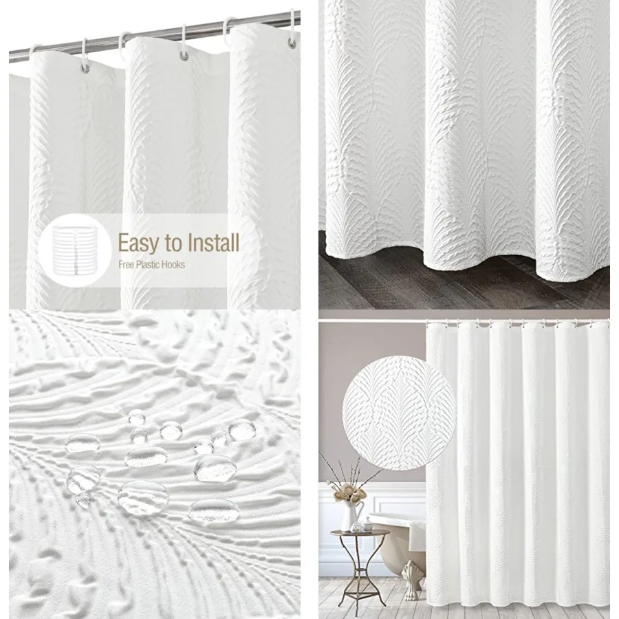 

Extra Long Shower Curtain 72 x 84, Tall 3D Embossed Textured Fabric Shower Curtain, Modern Farmhouse Chic Soft Cloth Bathroom C