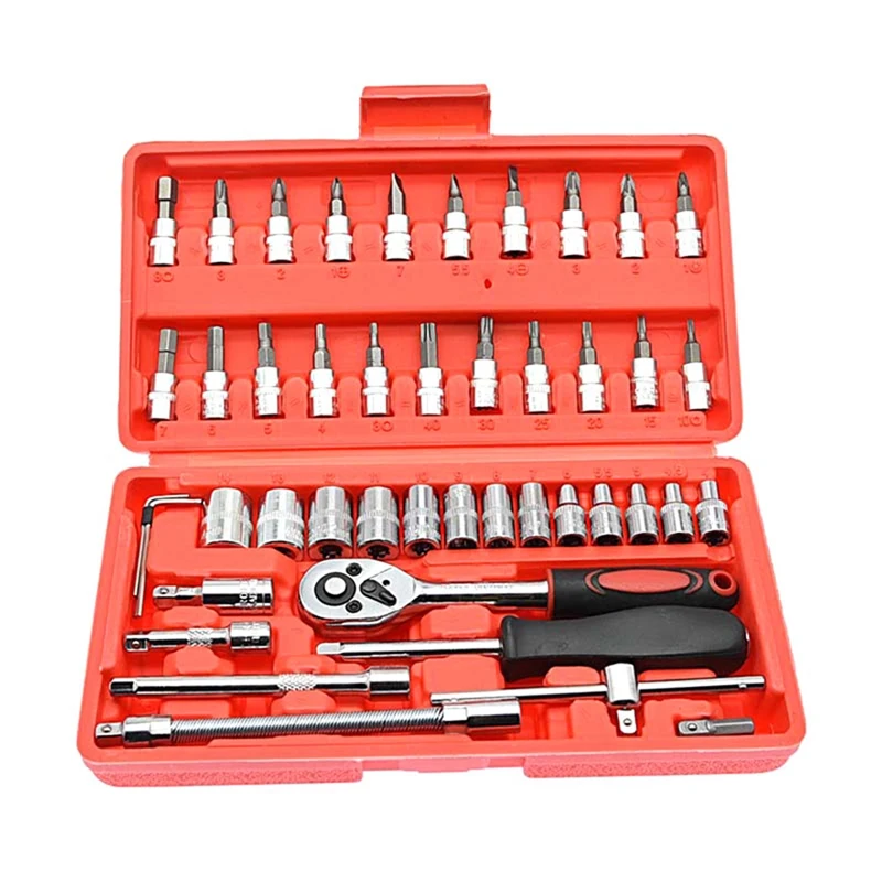 

46-Piece Sleeve Combination 1/4 Ratchet Wrench Screwdriver Socket Sliding Rod Square Joint Universal Joint Easy To Use