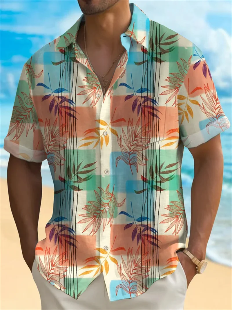 

2024 men's 3D printed shirt Hawaii casual short sleeved top fashionable beach vacation men's top
