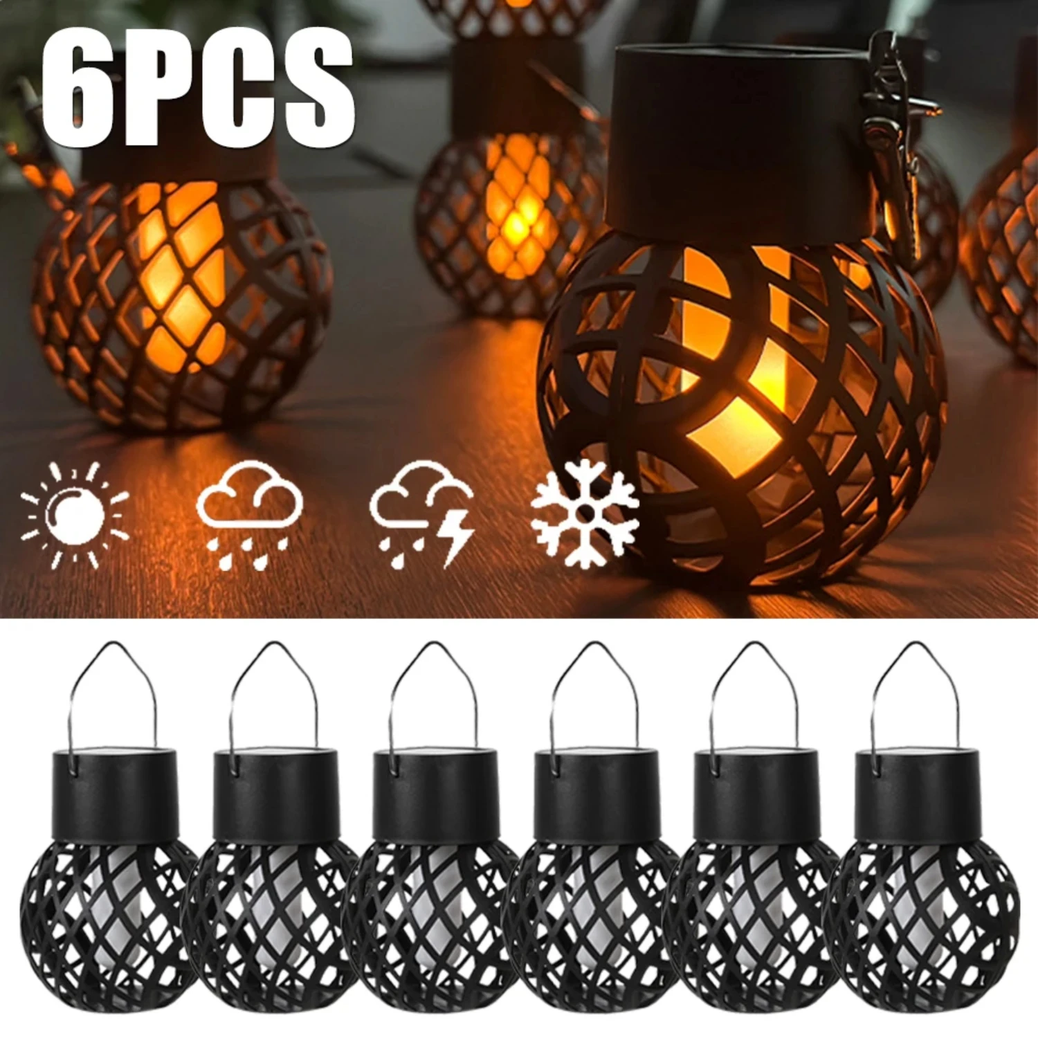 Outdoor Solar Fairy Lights with Realistic Flame Effect - Garden & Patio Decor - Set of 1-6 Pieces