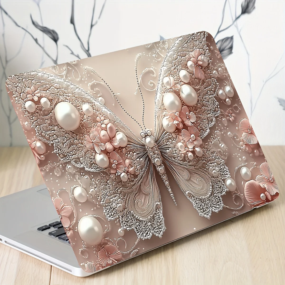 

2 Elegant Butterfly and Floral Vinyl Laptop Decals - Waterproof, Scratch Resistant, Semi-Mist Sticker, Perfect for Laptops,