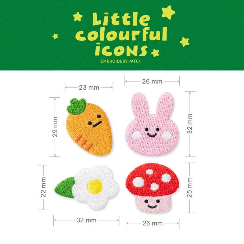 4pcs Cartoon Cute Small Size Embroidery Patch Applique On Clothes Backpack Phone Case DIY Decorative Self-adhesive Patch Sweing