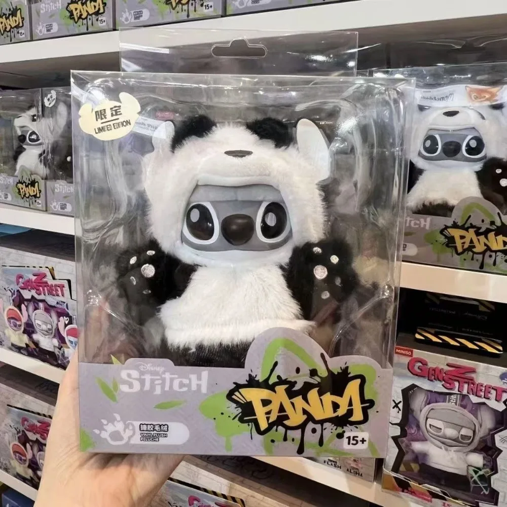 

2025 New Miniso Disney Vinyl Toy Stitch Panda Version Chinese Region Limited Anime Figure Movable Desktop Ornament Keychain