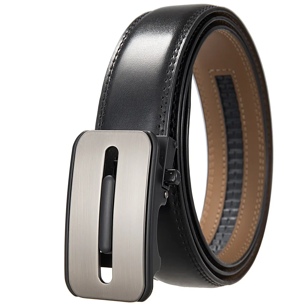 Plyesxale 2025 جديد بقرة جلد طبيعي حزام رجالي جلد البقر حزام الذكور التلقائي مشبك أحزمة للرجال القهوة السوداء الأحمر البني B1288 #3
