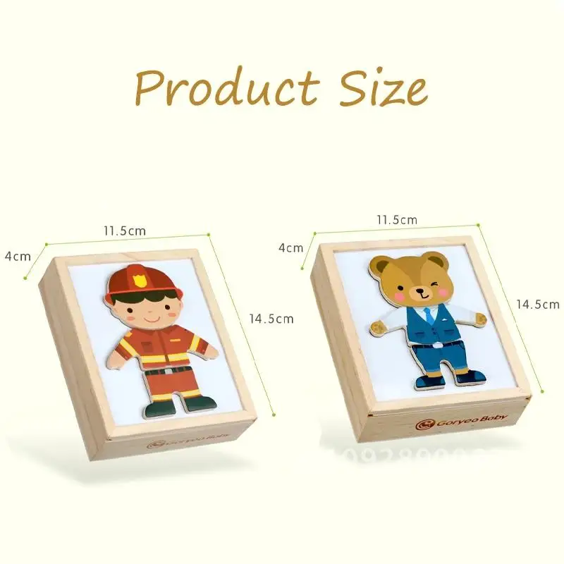 3D Magnetic Animal Puzzles Kids Wooden Toys Bear Dressing Educational Up Jigsaw For Games Imagination Kids Gifts Montessori Toy