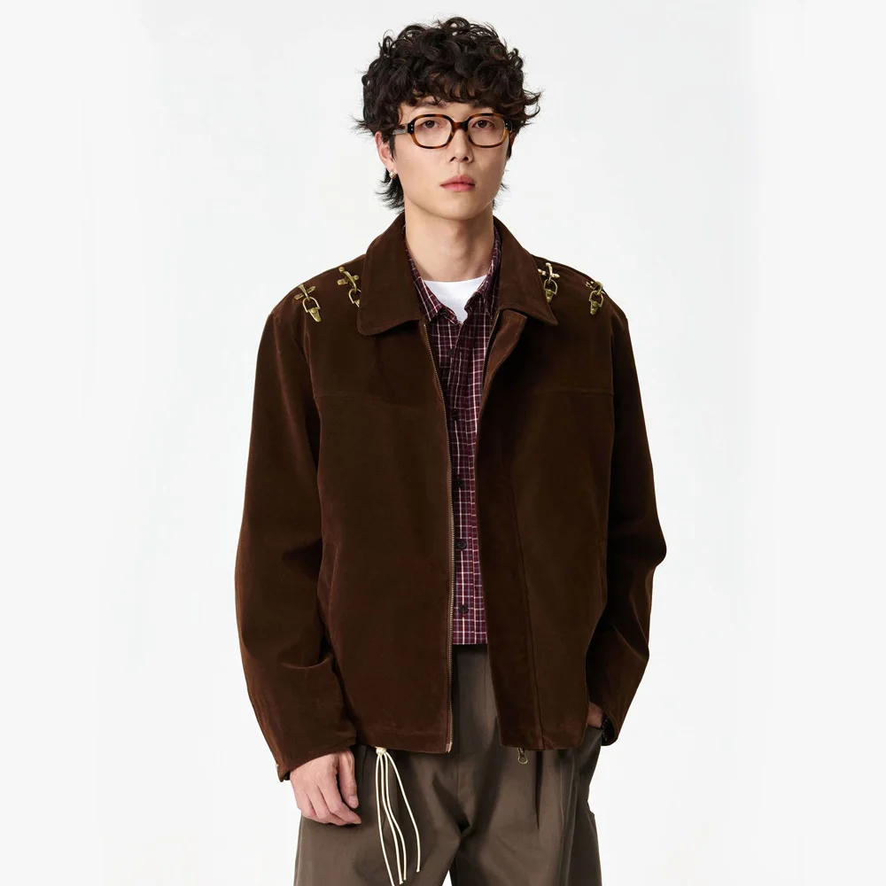Shoulder Metal Buckle Vintage Jacket Men Korean Streetwear Fashion Loose Casual Spring Autumn Short Cargo Jacket Coat Outerwear