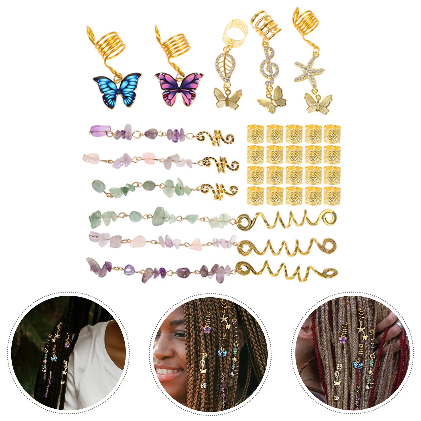

31Pcs Braiding Hair Accessories Set Dreadlock Pendants for Women Stone Beads Jewelry for DIY Braid Styling Pirate Hair Jewelry