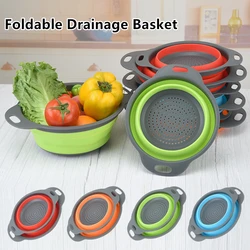 Foldable Vegetable Fruit Cleaning Basin Drainage Basket Silicone Collapsible Colander Folding Wash Drainer Kitchen Storage Tools