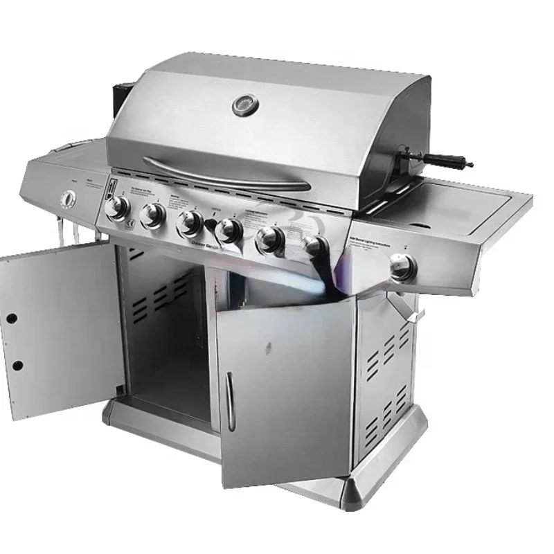 

Stainless steel bbq grill smokeless 6 burners with side burner kitchen gas barbecue grill party bbq machine