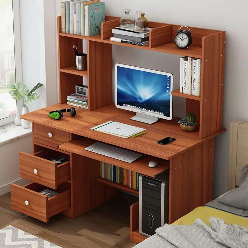 Modern Wooden Computer Compartments Desk White Home Office Study Table With Hutch