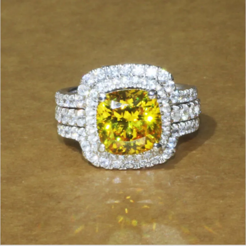 

Valuable Cushion Cut 8mm Lab Topaz Diamond Ring White Gold Wedding Band Rings for Women Bridal Promise Engagement Jewelry Gift