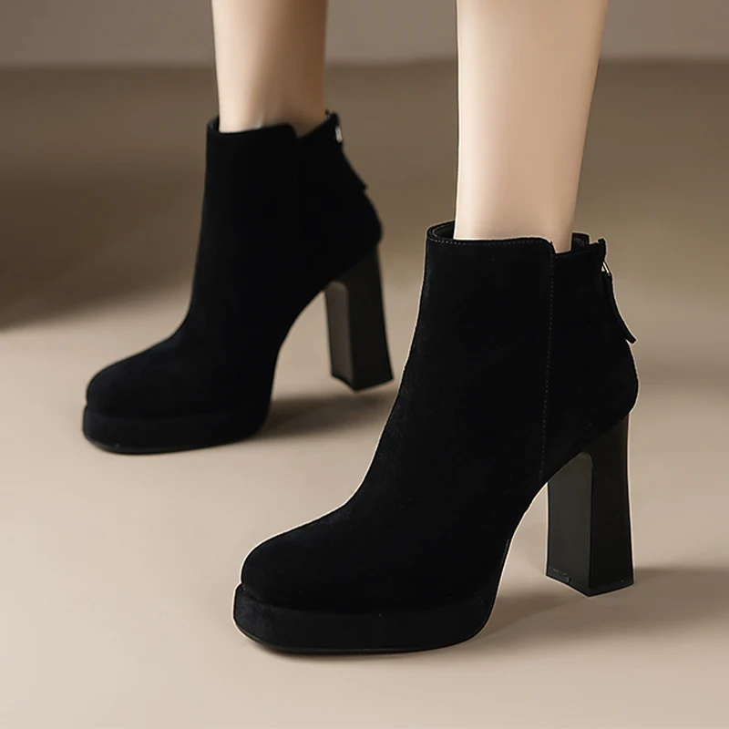 الكاحل المرأة أحذية عالية الكعب الجلد المدبوغ أحذية أنيقة مكتنزة أحذية الشتاء الفاخرة 2025 مصمم مضخات فستان أنيق تشيلسي الأحذية #1