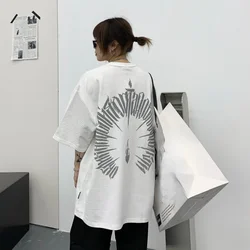 E-BAIHUI 2025 T-Shirt Women Newest Letter Print O Neck Cotton Pullover Tees Tops Loose Hip Hop Style High Street Fashion Tees