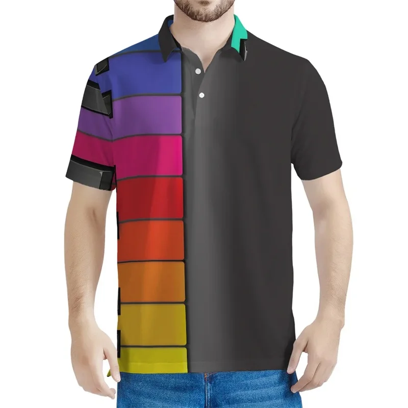 Full Print Piano Keyboard Pattern Polo Shirt 3d Short Sleeve Plus Size Polo Shirts Streetwear Mens Golf Shirts Tops Clothes