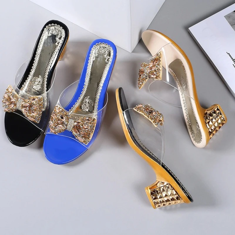 

Women High Heel Slippers Chunky Heel 6-8cm PU Rubber Sole Comfort Slip On Lightweight Soft Ladies Fashion Casual Daily Wear