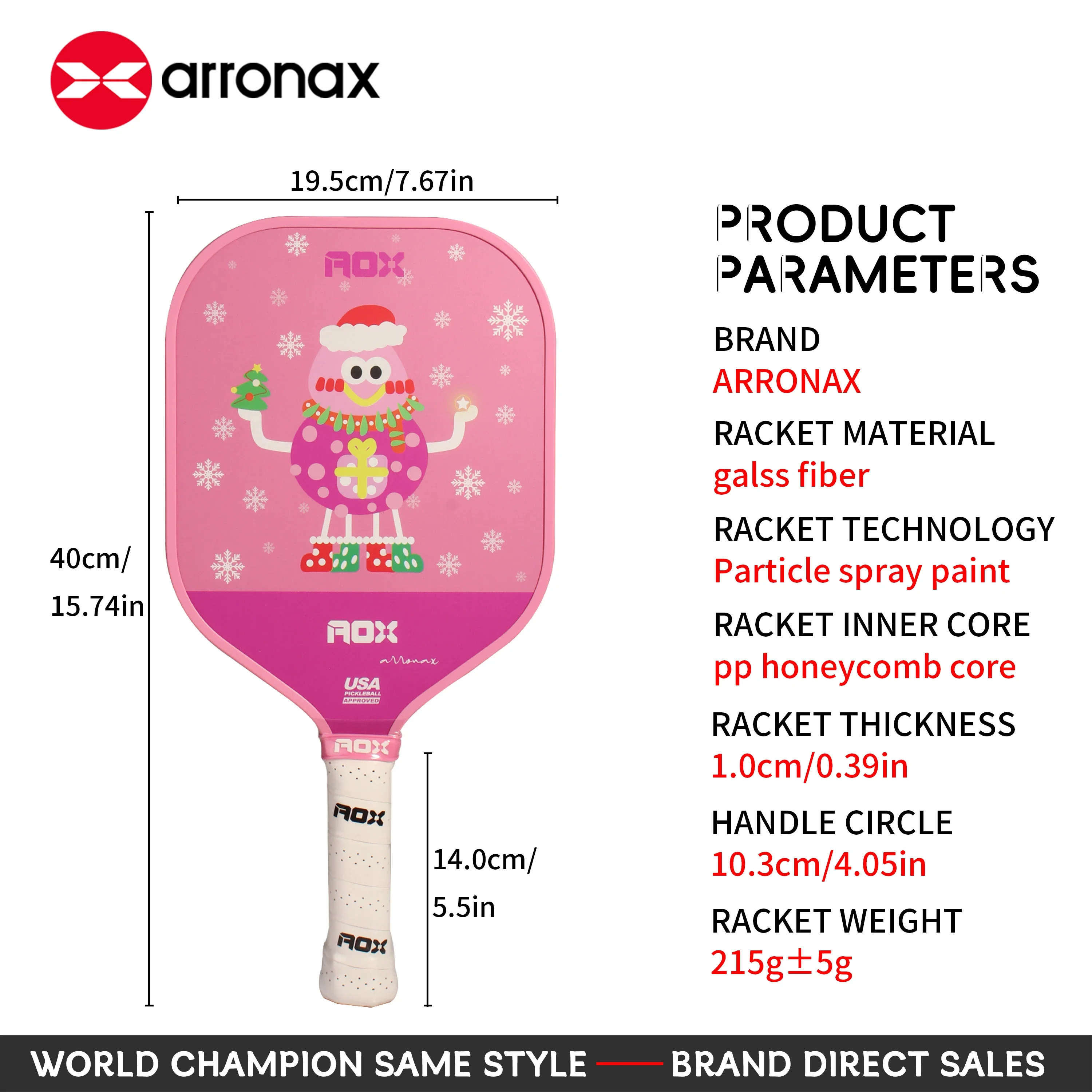 Pá de pickleball arronax para crianças, pickleball de superfície de fibra de vidro 10mm, tinta em spray de partículas, raquetes de prensa fria para crianças