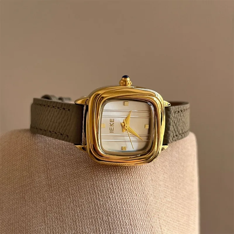 Retro Square Gold Leather Women's Watch Leisure Quartz Japanese Movement Waterproof Clock Office Women's Watch Montes Femmes