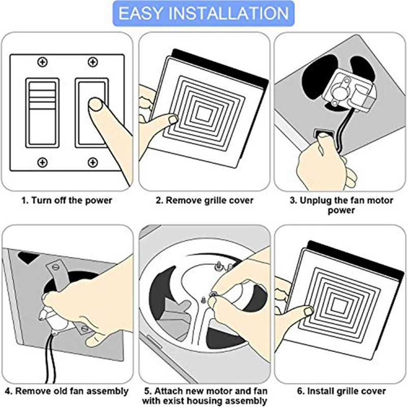 Kit de Motor de ventilador de escape de ventilación de baño, juego de Motor eléctrico de repuesto, Compatible con Nutone Broan 50CFM 120V, enchufe estadounidense