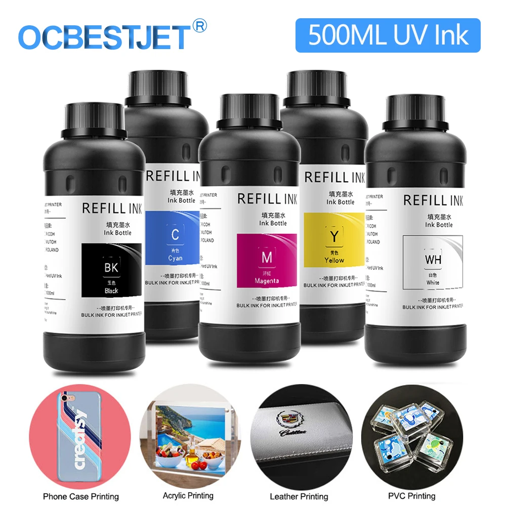 Tinta uv Led para Epson 1390 1400 1410 R280 R290 R330 L800 L805 L1800 Xp600 Tx800 para Dx4 Dx5 Dx6 Dx7 Cabeçote de Impressão uv Impressora 5x500ml de