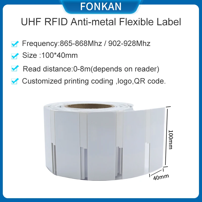 

250pcs/roll Passive UHF Label 100*40mm Flexible Printable Anti-metal RFID Tag UHF for Asset Management UHF RFID Label