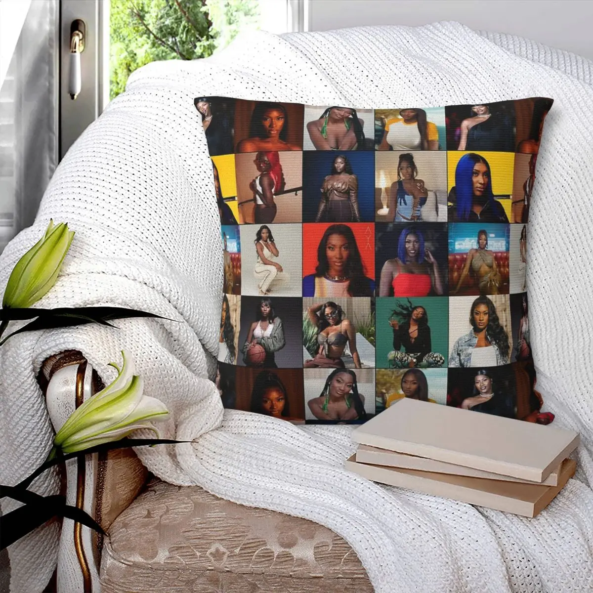 

Aya Nakamura Photo Collage Square Pillowcase Pillow Cover Polyester Cushion Zip Decorative Comfort Throw Pillow for Home Bedroom