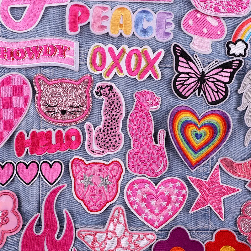 Cartoon Letters/Love Heart Embroidery Patch Iron On Patches For Clothing DIY Animal Cat/Leopard Patches For Clothes Jeans Patch