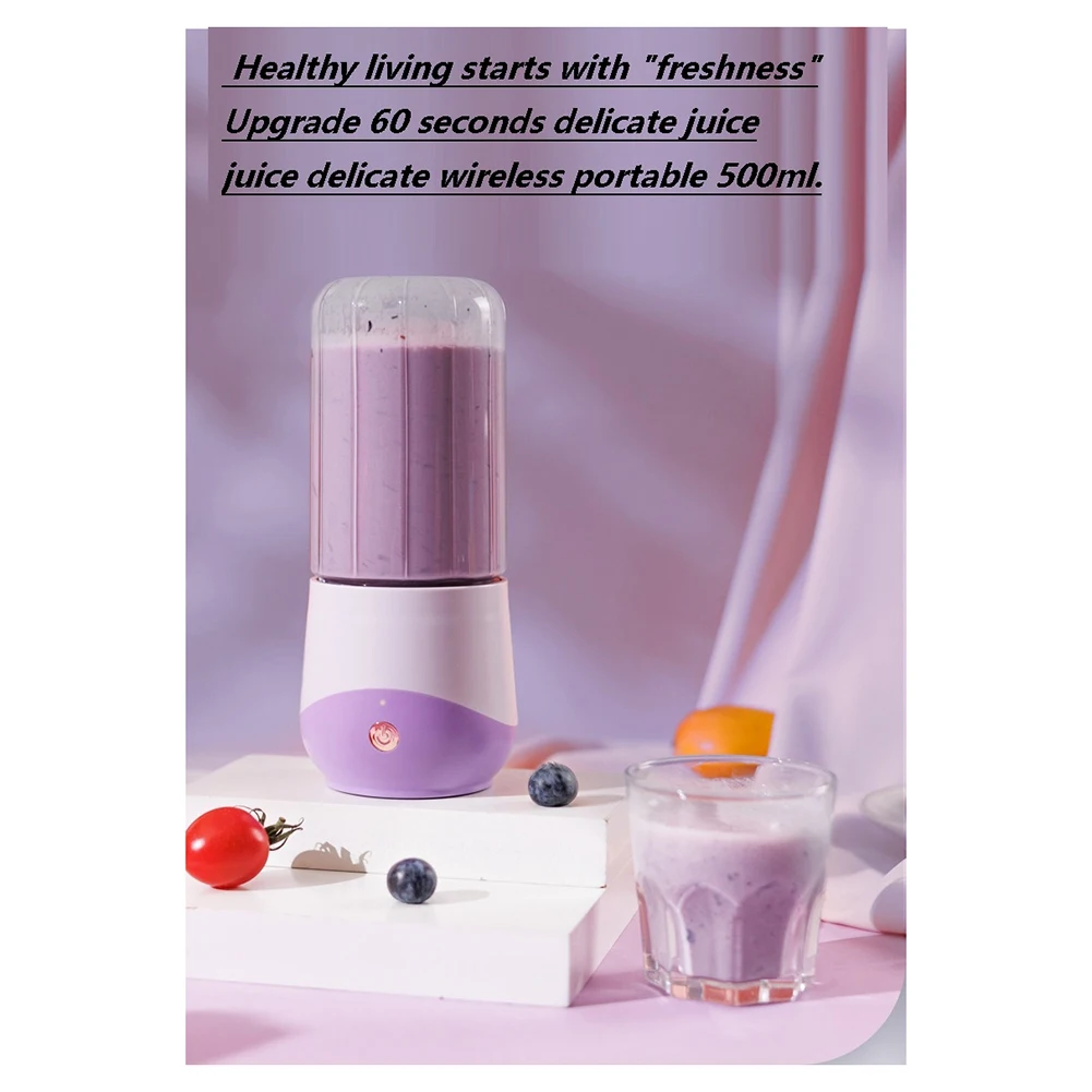 One-Handed Drinking Mini Blender for Shakes and Smoothies, Personal Blender with Rechargeable USB, Purple