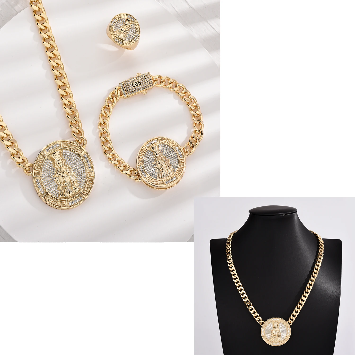 

Hip-Hop Virgin Mary Themed Pop Jewelry 3-Piece Set Made of Brass with a Hollowed-Out Design, Hypoallergenic, Suitable for [F - Likely an Abbreviation or Missing Word, Needs Context].