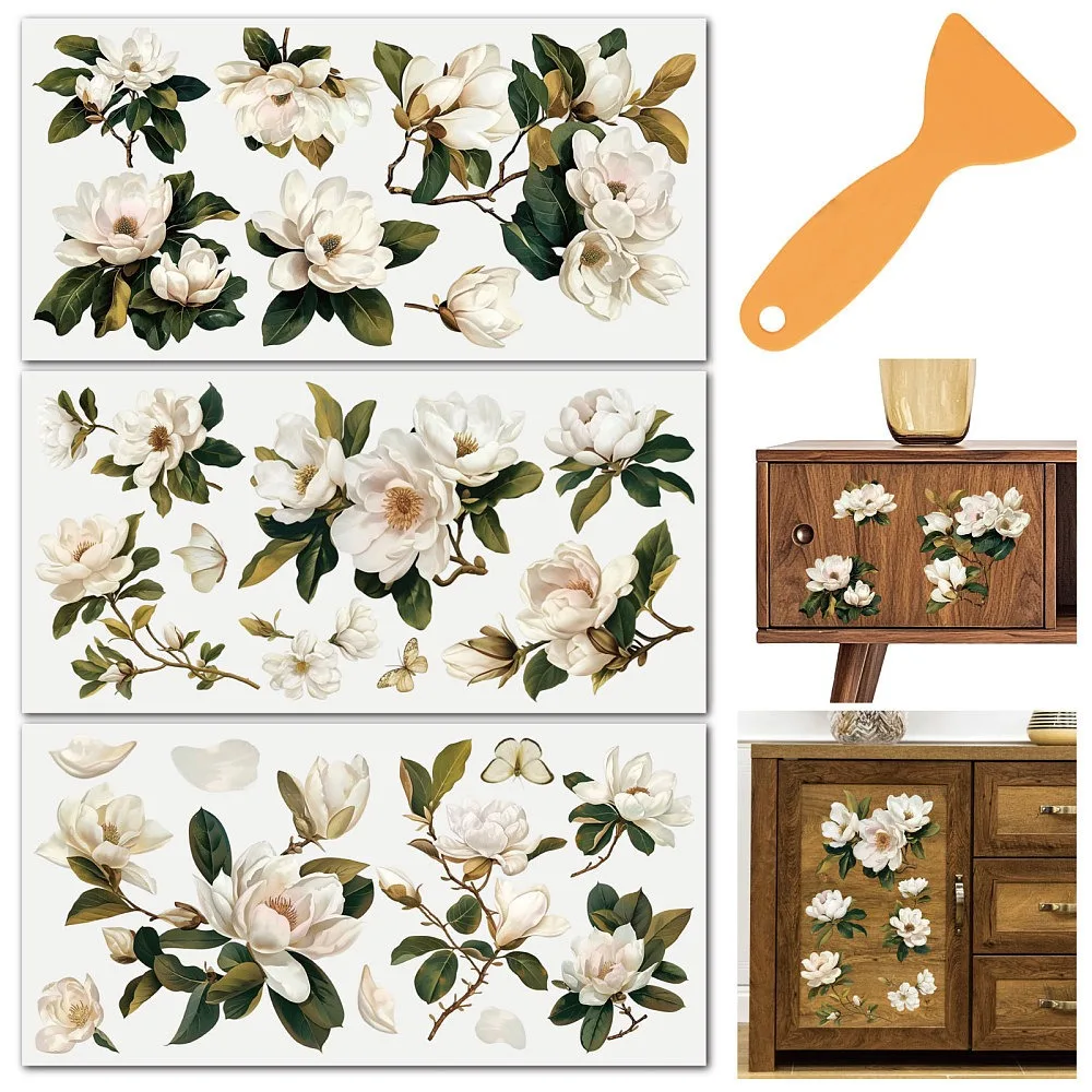 3 Sheets 3 Styles PVC Waterproof Decorative Stickers Self Adhesive Decals for Furniture Decoration Flower 300x150mm