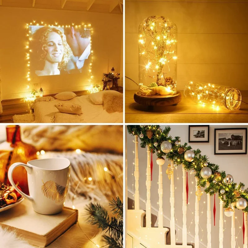 Led String Lights USB Powered Decorative Flexible Copper Wire Lights Karlling Lights Works for Bedroom Xmas Fistival