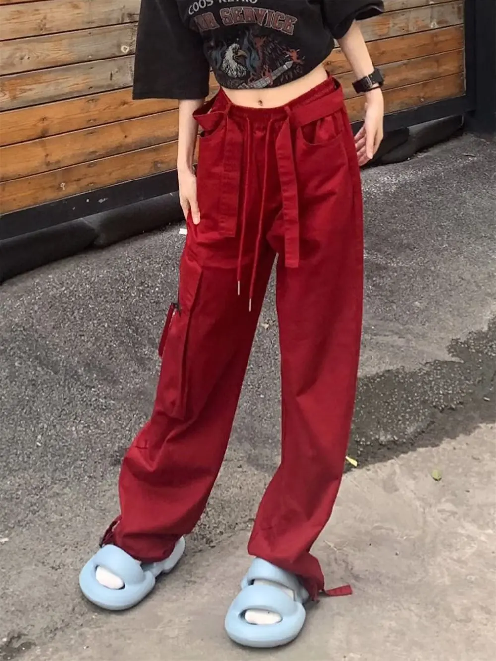 2023 New Cargo Pants for Women American High Street Red Pants Women Summer High Waist Woman Trousers Casual Baggy Pants y2k jean