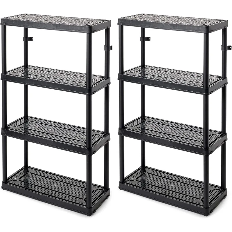 

Gracious Living 2 Pack Storage Rack, 4 Shelf Fixed Height Medium Duty Unit, Black