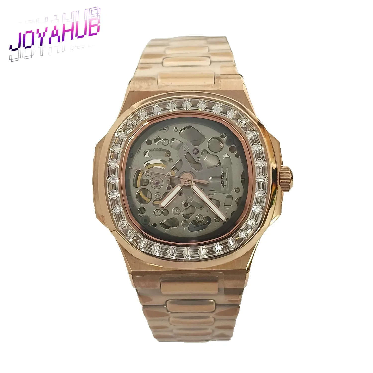 

Customized LOGO Men's GIFT Mechanical Watch 41MM Rose Ribbon Hollow Out Sapphire Glass Green Fluorescent with NH70 Movement OEM