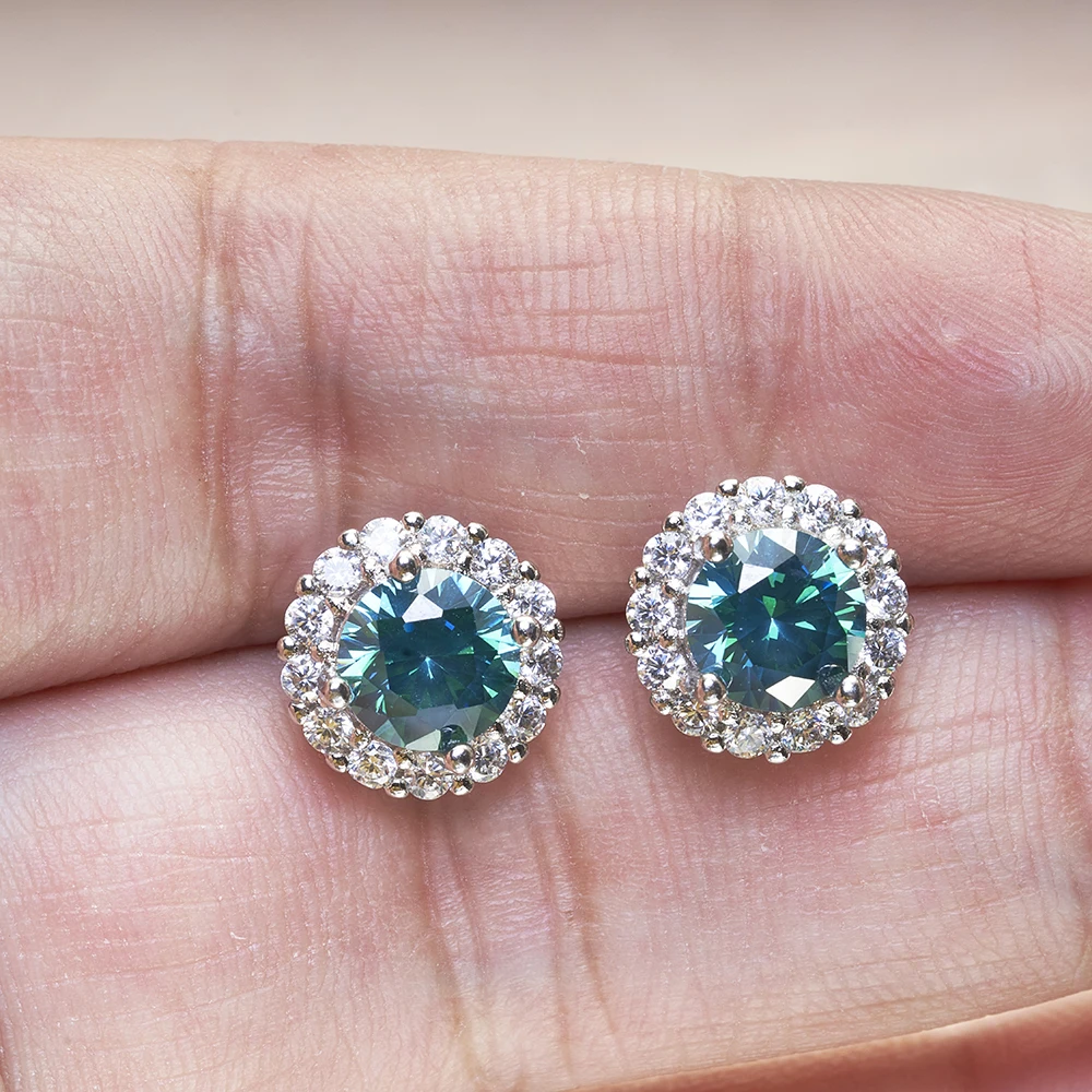 Cellacity women stub earring with 1ct simulation blue green color moissanite gemstone female dating party fine jewerly gift