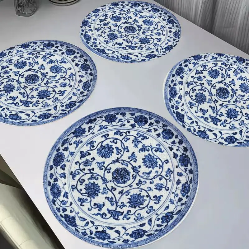VIKAMA Nordic Folk Retro Butterfly Flower Round Linen Table Mats, Heat Resistant Washable Home Decor