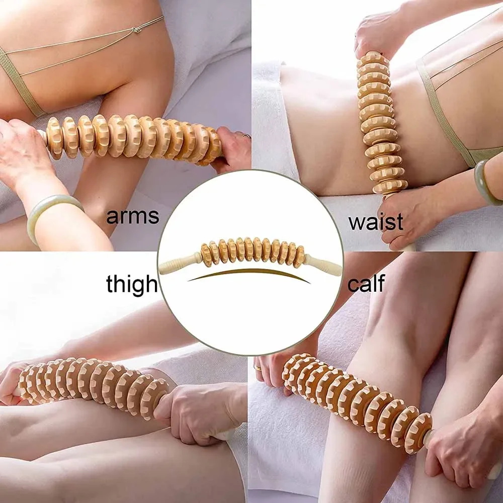 Wood Curved Massage Roller Stick Anti Cellulite Lymphatic Drainage Massager Body Gua Sha Maderotherapy Muscle Massage Relaxation