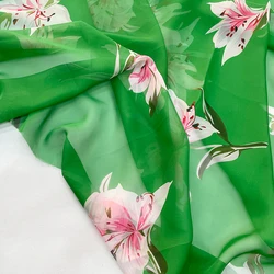 Digital Printing Spring Summer Green Flowers Silk Chiffon Fabric Resort Style Women's Skirt Spring and Summer Fashion Show