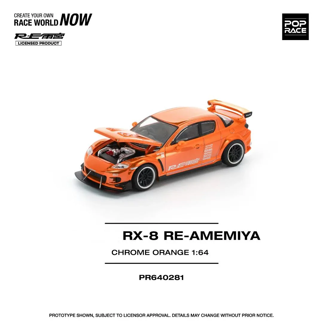 

PreSale POP RACE 1:64 RX8 Re Amemiya Chrome Orange Openable Hood Diecast Car Model Collection Toys