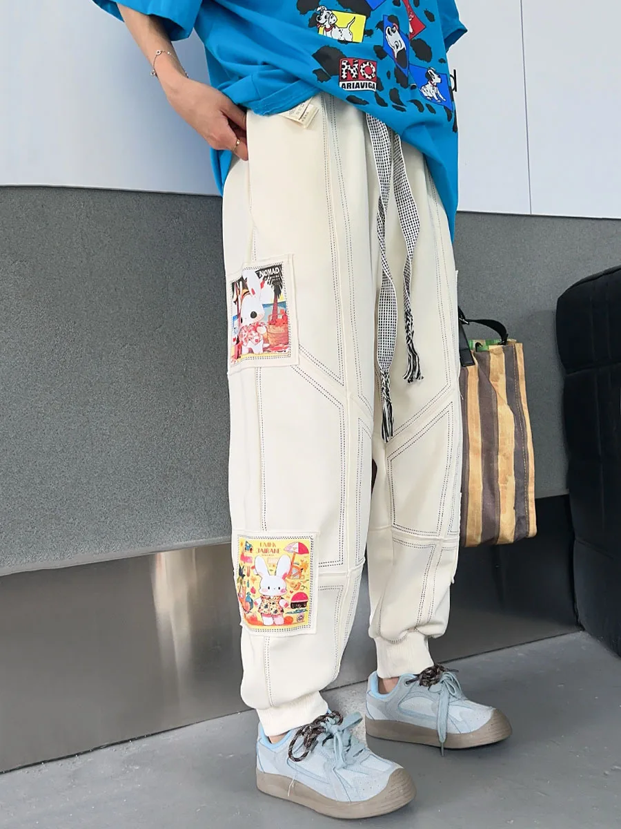 Cartoon Patchwork Oversize Pants Women 2024 Autumn Y2k Japanese Korean Trend Casual Long Trousers Jogger Pants Sweatpants