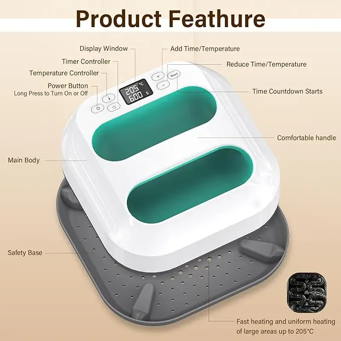Handheld Heat Press Machine 9''x9'' Iron Press Fast Heat Up Adjustable Temperature and Timer Auto Shutdown Safety Function