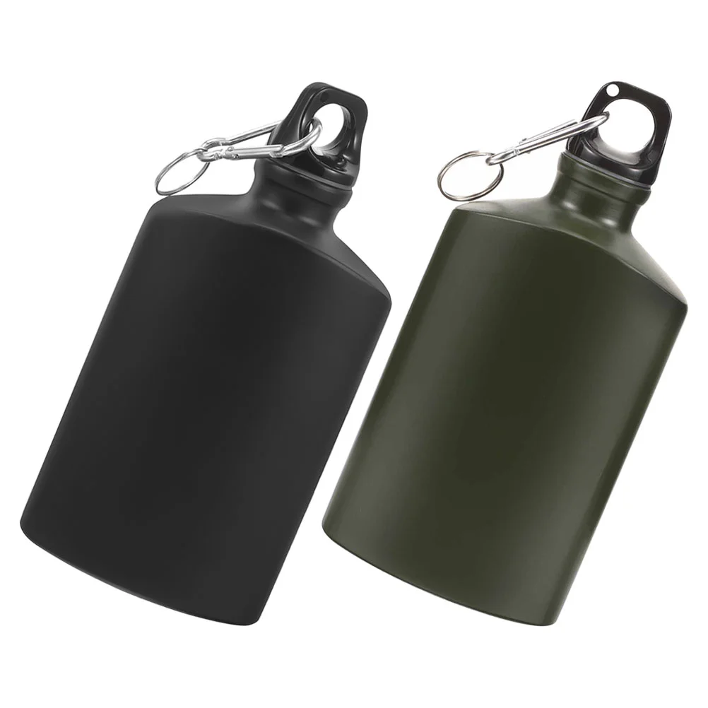 

2 Pcs Outdoor Water Bottle Aluminum Portable Hiking Canteen Small Bottles Camping Lightweight Flat Leakproof Hook Ideal