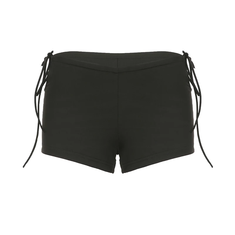 Rapcopter Solid Korean Shorts Cut Out Tie Up Basic Sexy Slim Pants Women Streetwear Low Waisted Summer Shorts Punk Aesthetic 90s