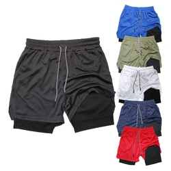 Pantalones cortos deportivos de doble capa para hombre, pantalones cortos deportivos 2 en 1 para entrenamiento de gimnasia, entrenamiento de secado rápido, trote, doble cubierta, verano