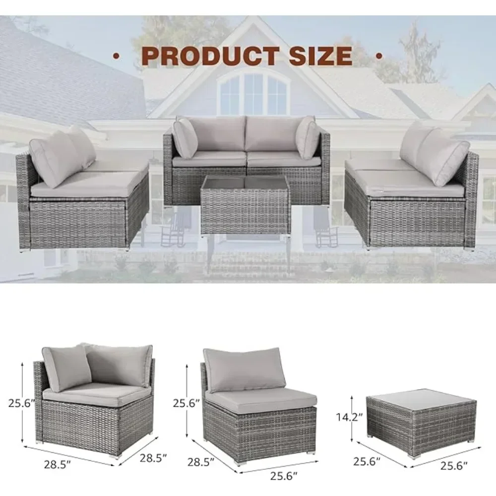 Rattan Patio Furniture Set, Outdoor Sectional Sofa Set, Modular, 7 Pcs, Rattan, Patio Conversation Set