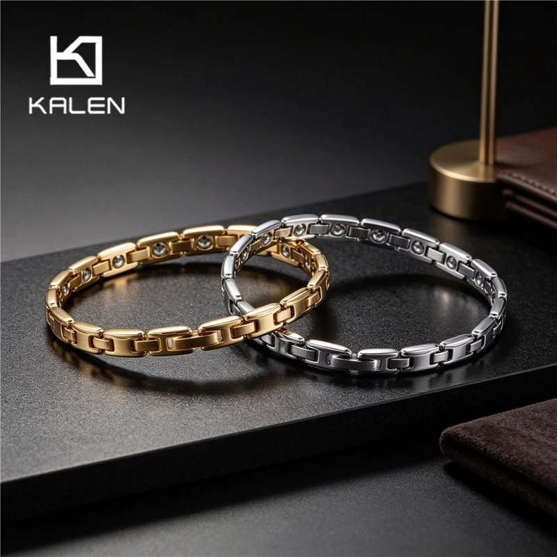 Kalen Luxury Stainless Steel Rectangle Link Bracelet for Men Polished Watch Link Jewelry Office Casual Male Hand Accessories