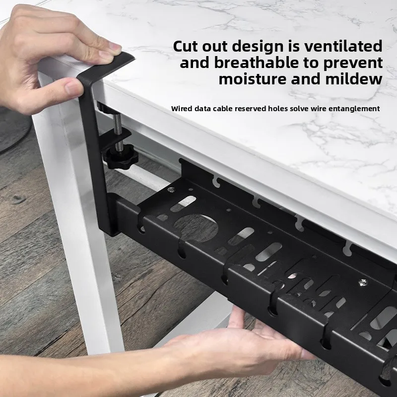 Under Table Storage Rack No Punching Metal Cable Management Tray Home Office Desk Wire Organizer Retractable Power Strip Storage