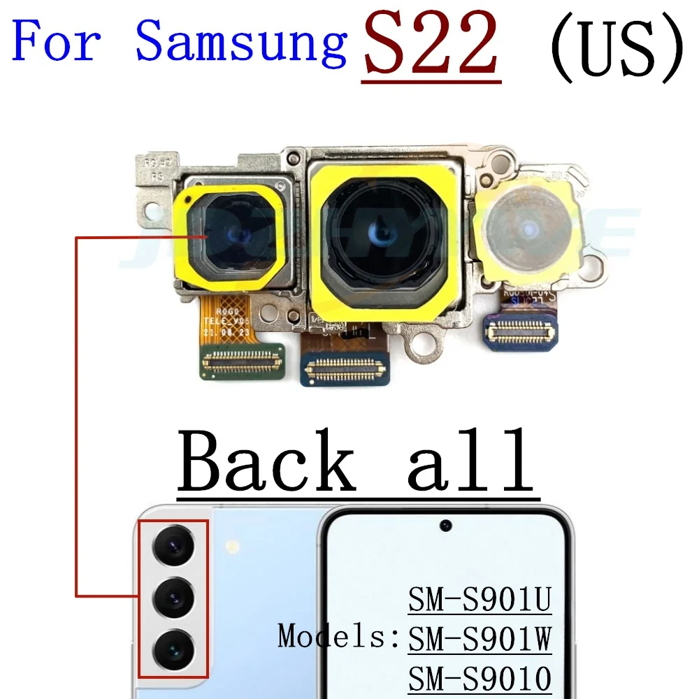 Telecamera posteriore anteriore posteriore per Samsung Galaxy S22 + Plus piccolo modulo fotocamera frontale principale Flex parti di ricambio