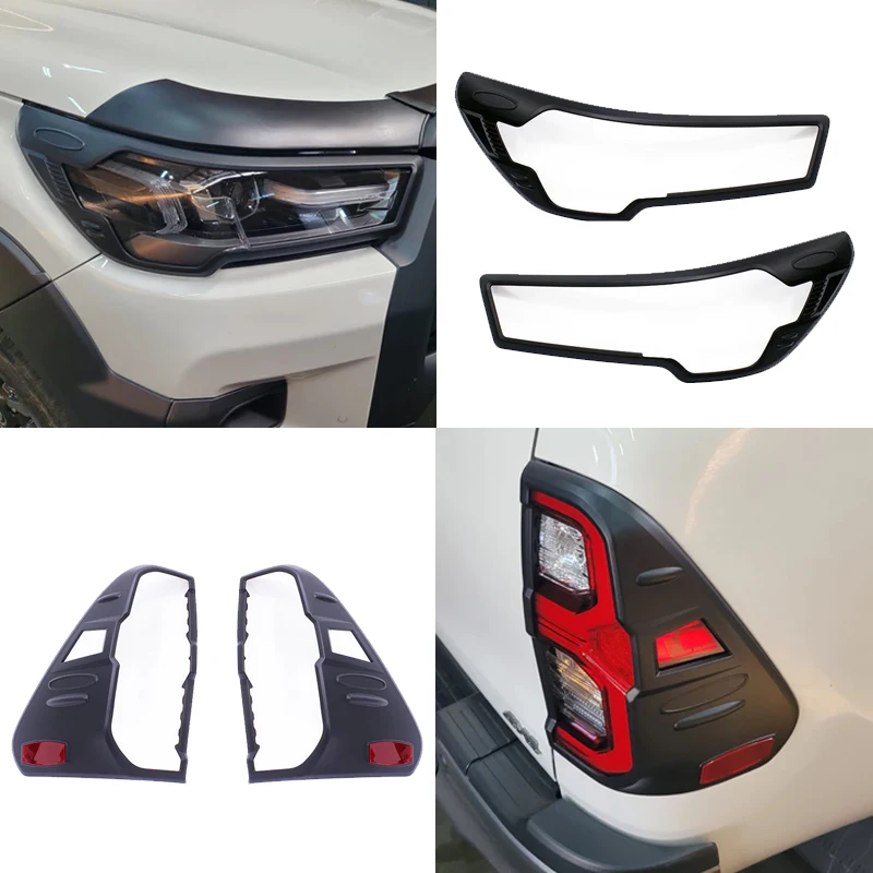 Car Styling Headlight Cover Tail Light Cover Trim for Toyota Hilux 2021 2022 2023 Revo Rocco Matte Black Lamp Cover 4pcs/set